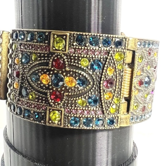 Heidi‎ Daus Womens Cuff Watch 87098 Hinged Crystal Jeweled Works New Batter - Picture 10 of 11